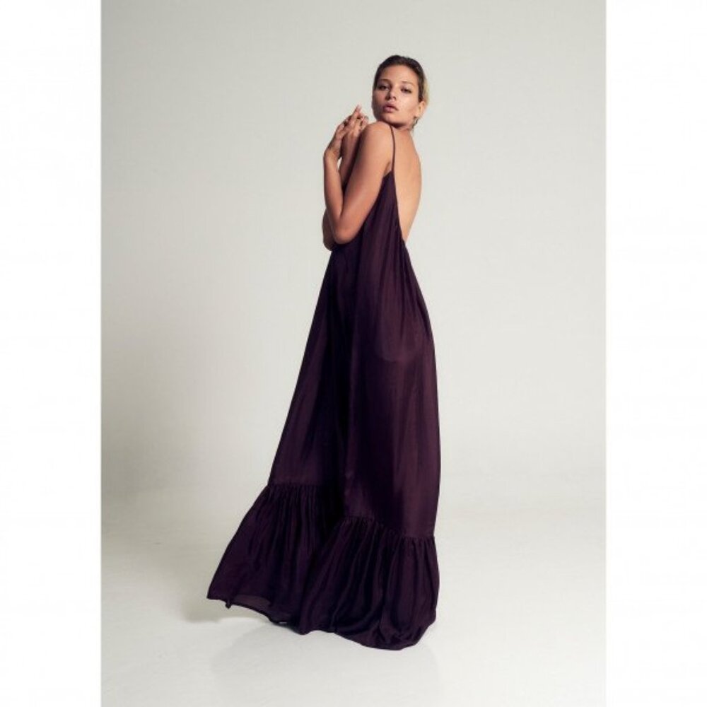 Kalita "Brigitte" Silk Maxi Dress in Purple, size M/L